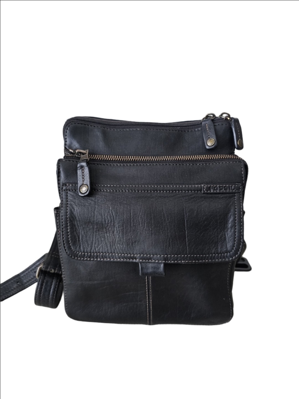 Fossil Vintage Leather Crossbody Messenger Bag - Black/Brown